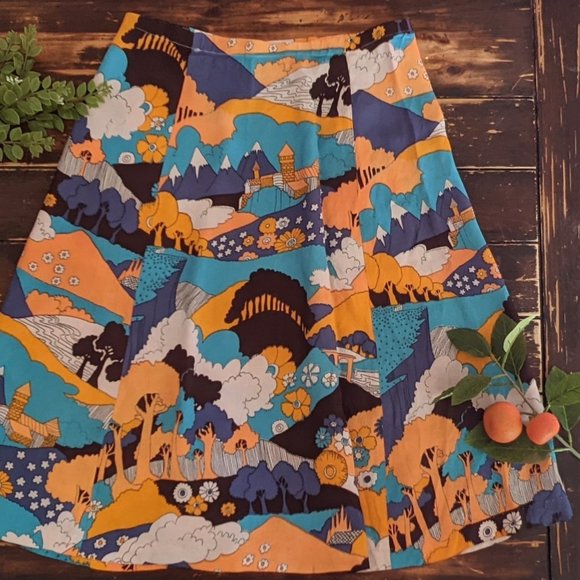 Handmade Vintage Fantasy-Print Midi Skirt - Picture 2 of 4